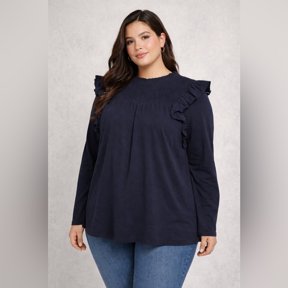 English Factory black Smocked Ruffle Shoulder Blouse XL